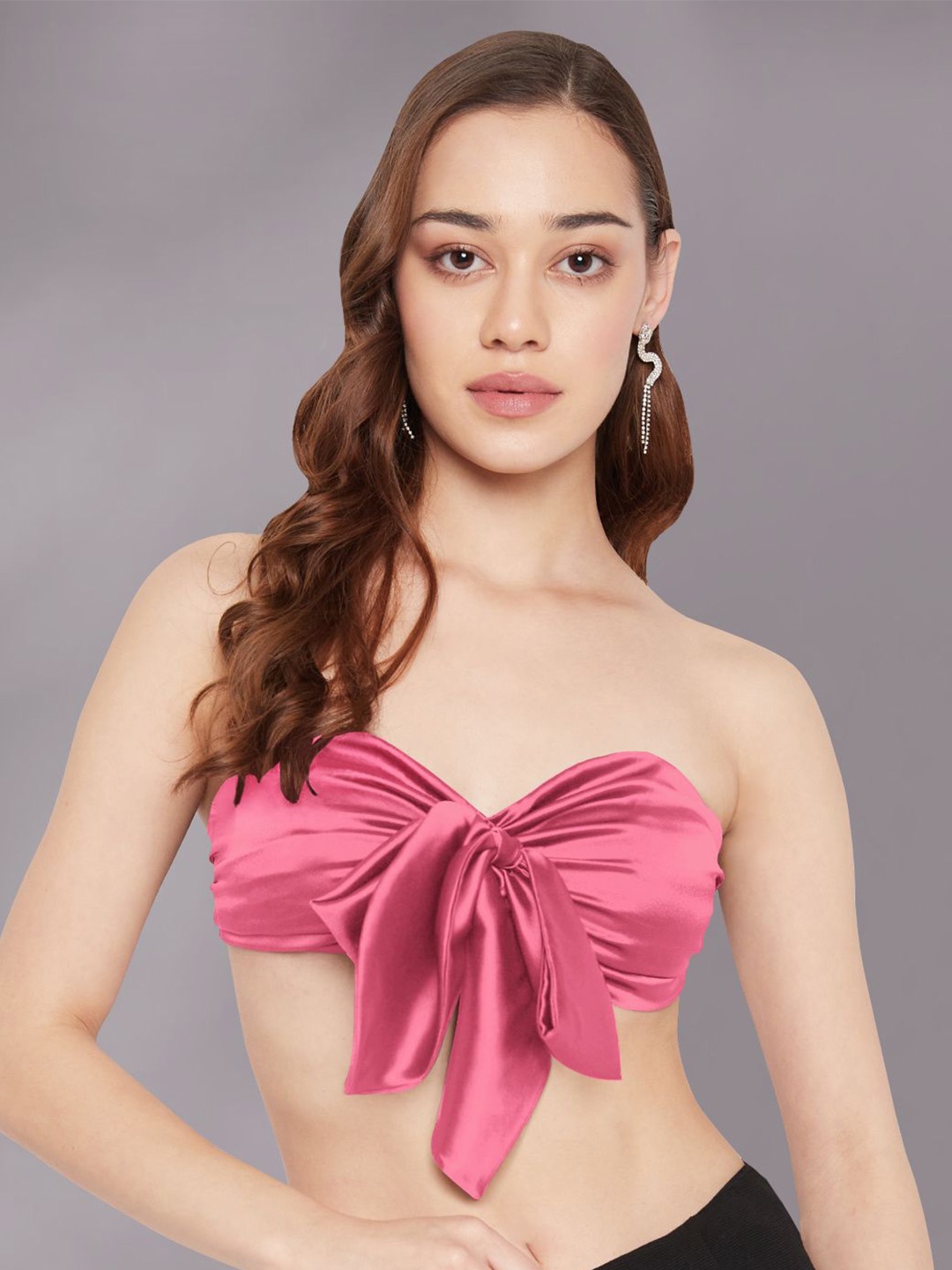 

Martini Strapless Sleeveless Tube Party Crop Top, Pink