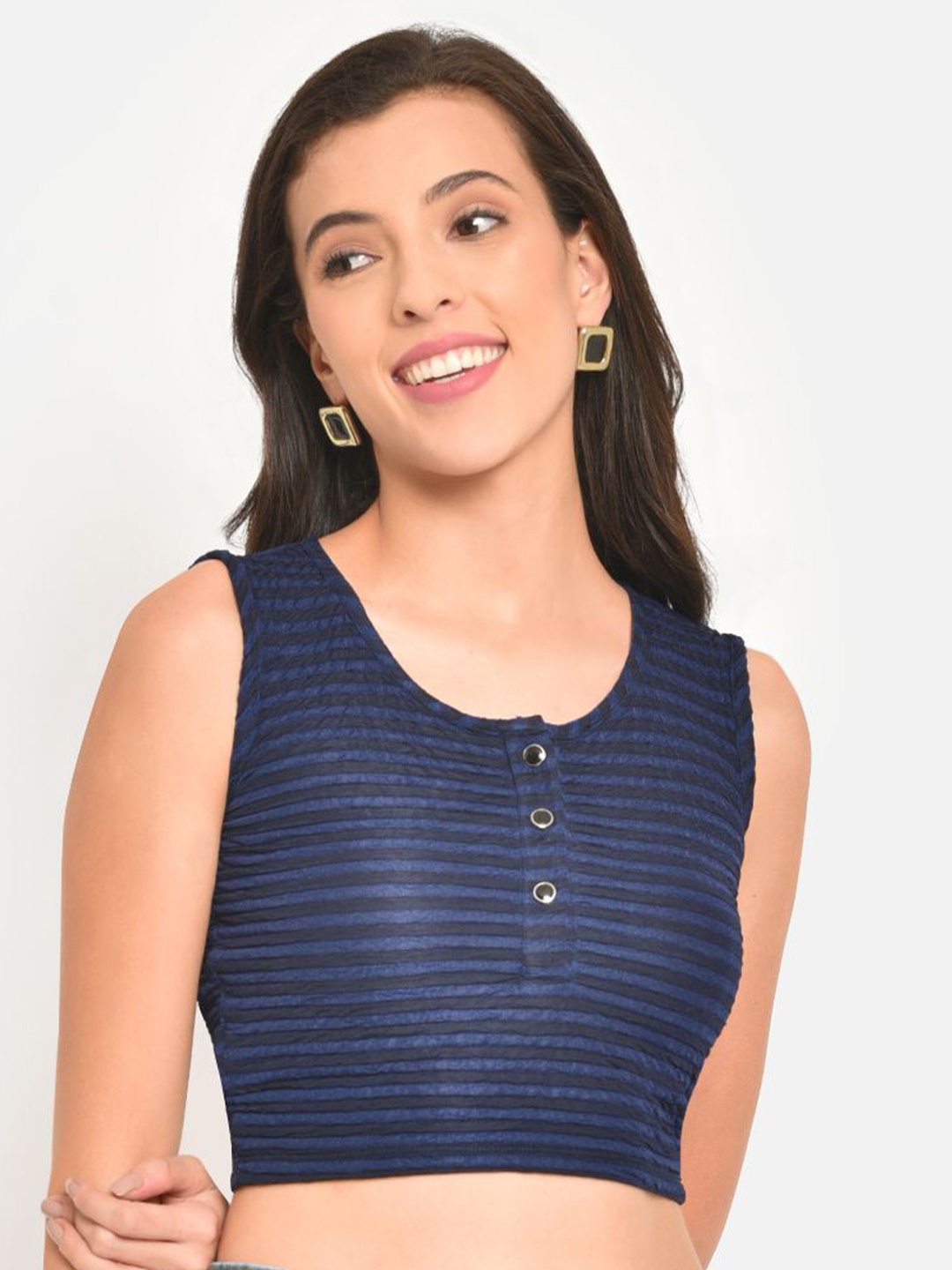 

Martini Striped Round Neck Crop Top, Blue