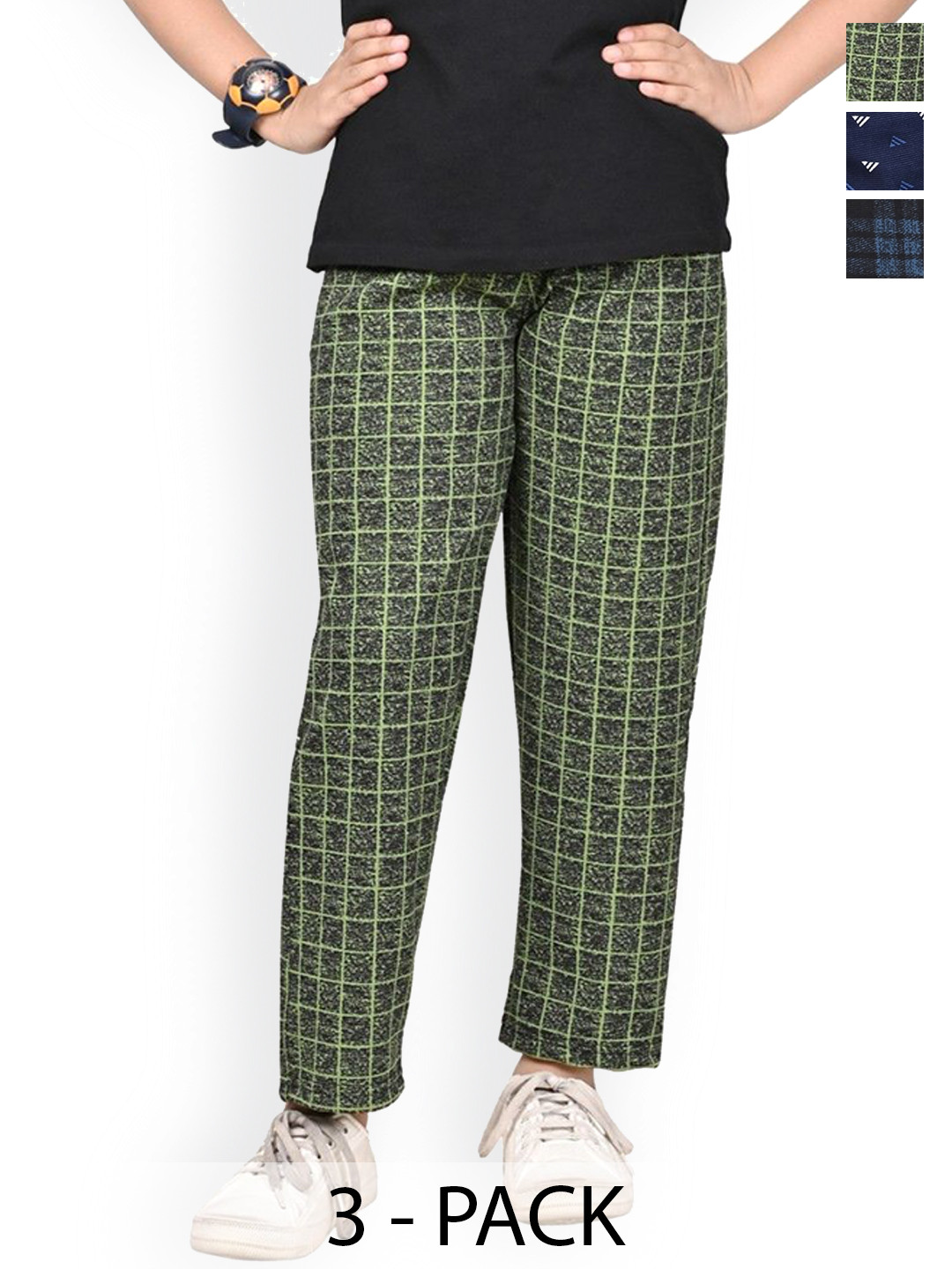 

BAESD Pack Of 3 Girls Checked Track Pants-Dry-Fit, Grey