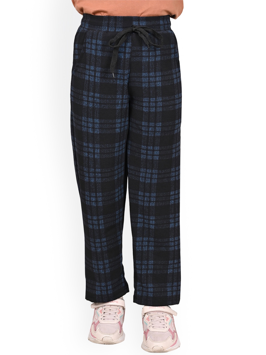 

BAESD Girls Checked Track Pants- Dry-Fit, Blue