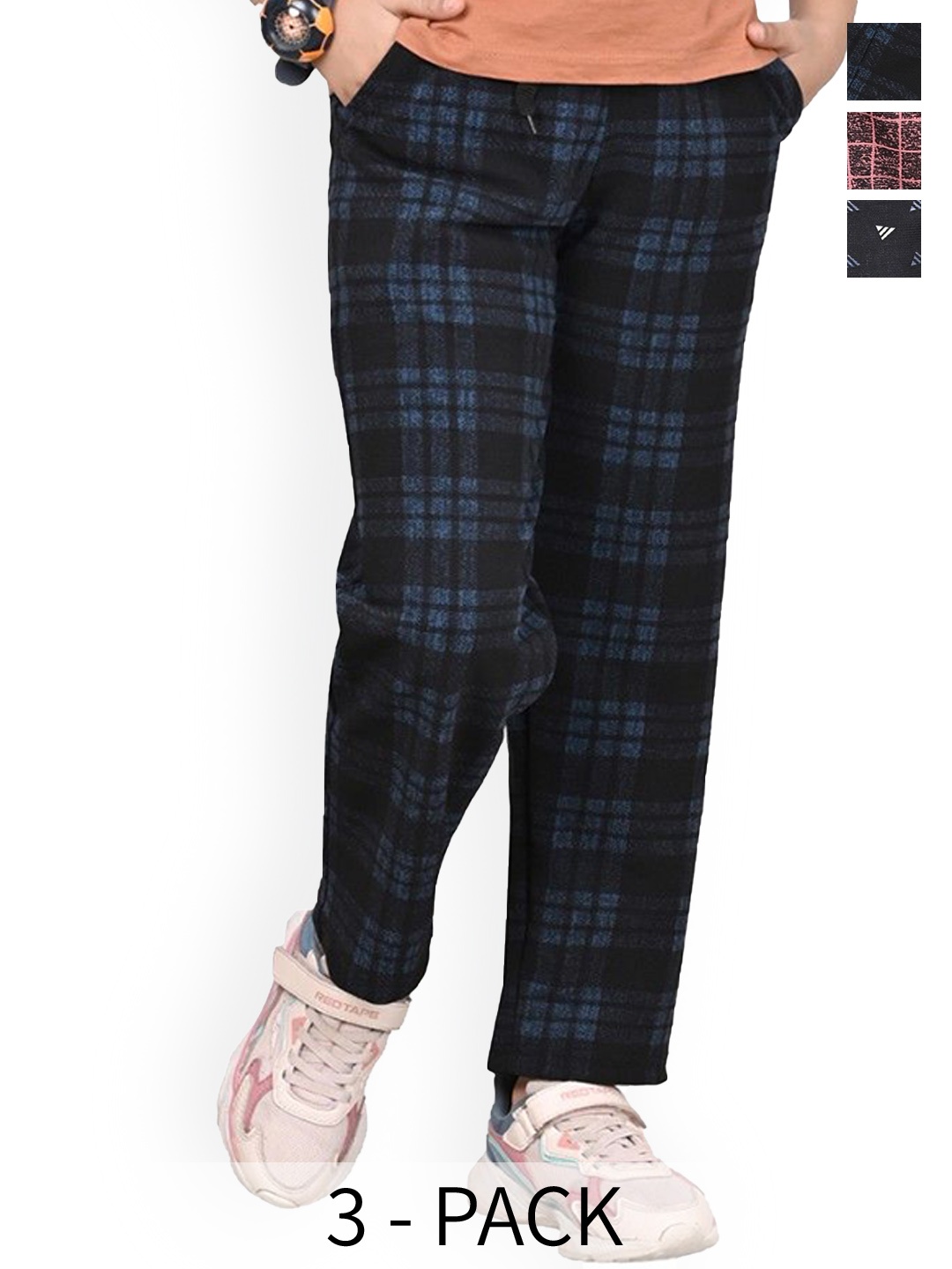 

BAESD Girls Checked 3 Pcs Dry-Fit Track Pants, Black