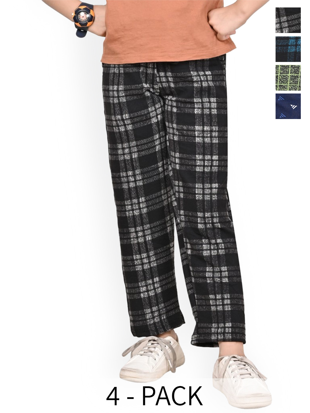 

BAESD Girls Pack Of 4 Checked Dry-Fit Track Pants, Black