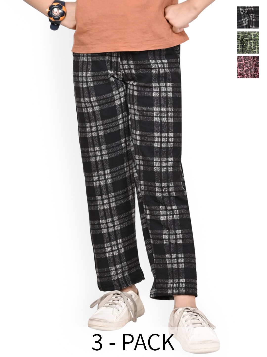 

BAESD Girls Pack of 3 Checked Dry-Fit Track Pants, Black