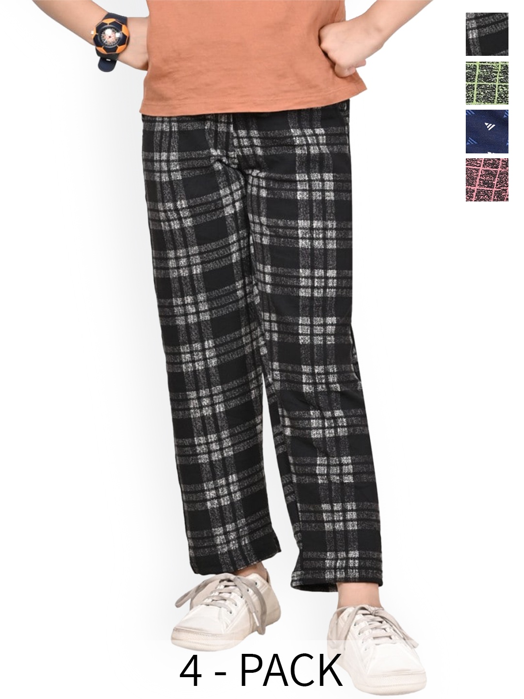 

BAESD Girls Pack of 4 Checked Mid-Rise Dry-Fit Track Pants, Pink