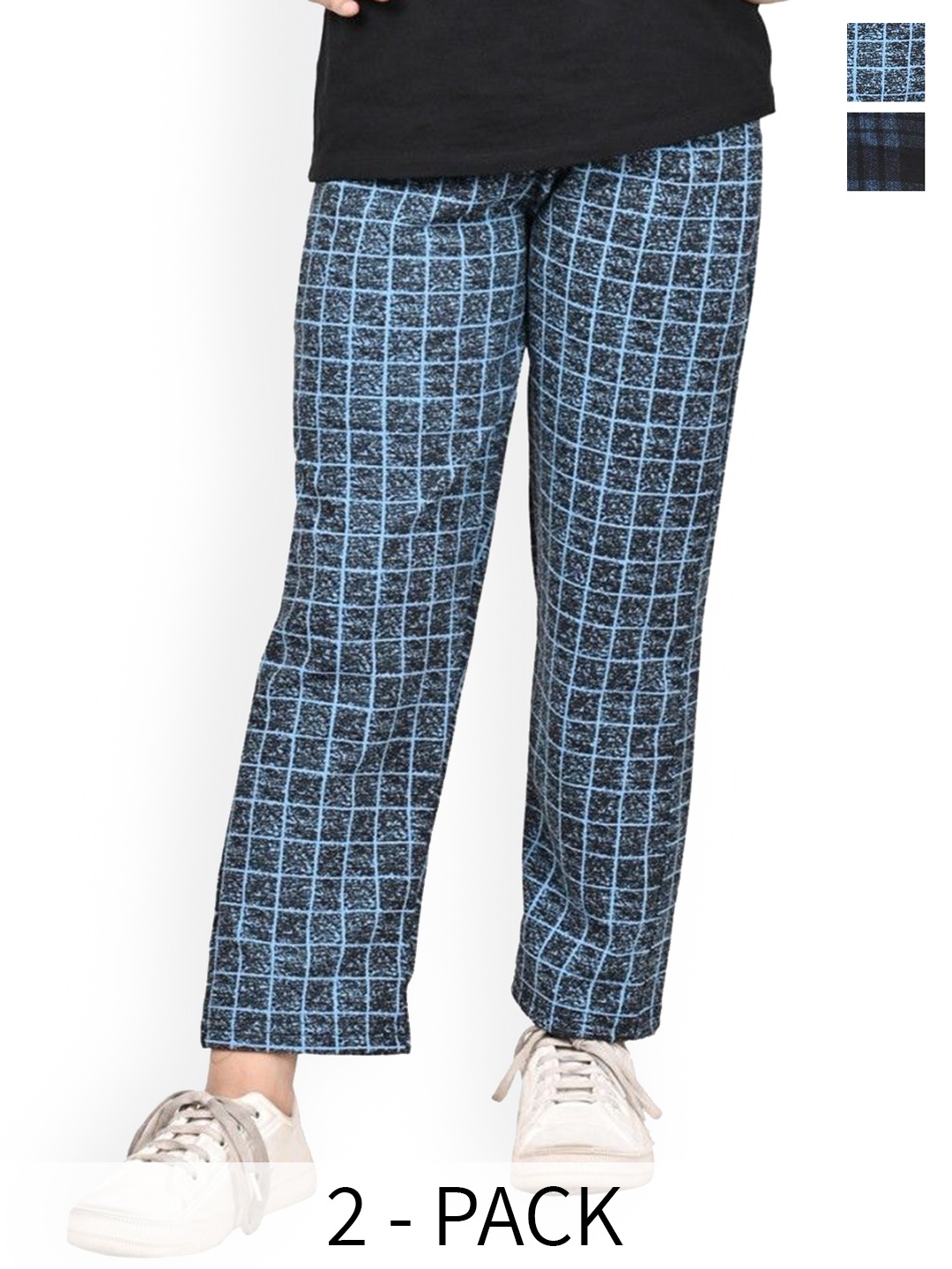 

BAESD Girls Checked Pack Of 2 Dry-Fit Track Pants, Black