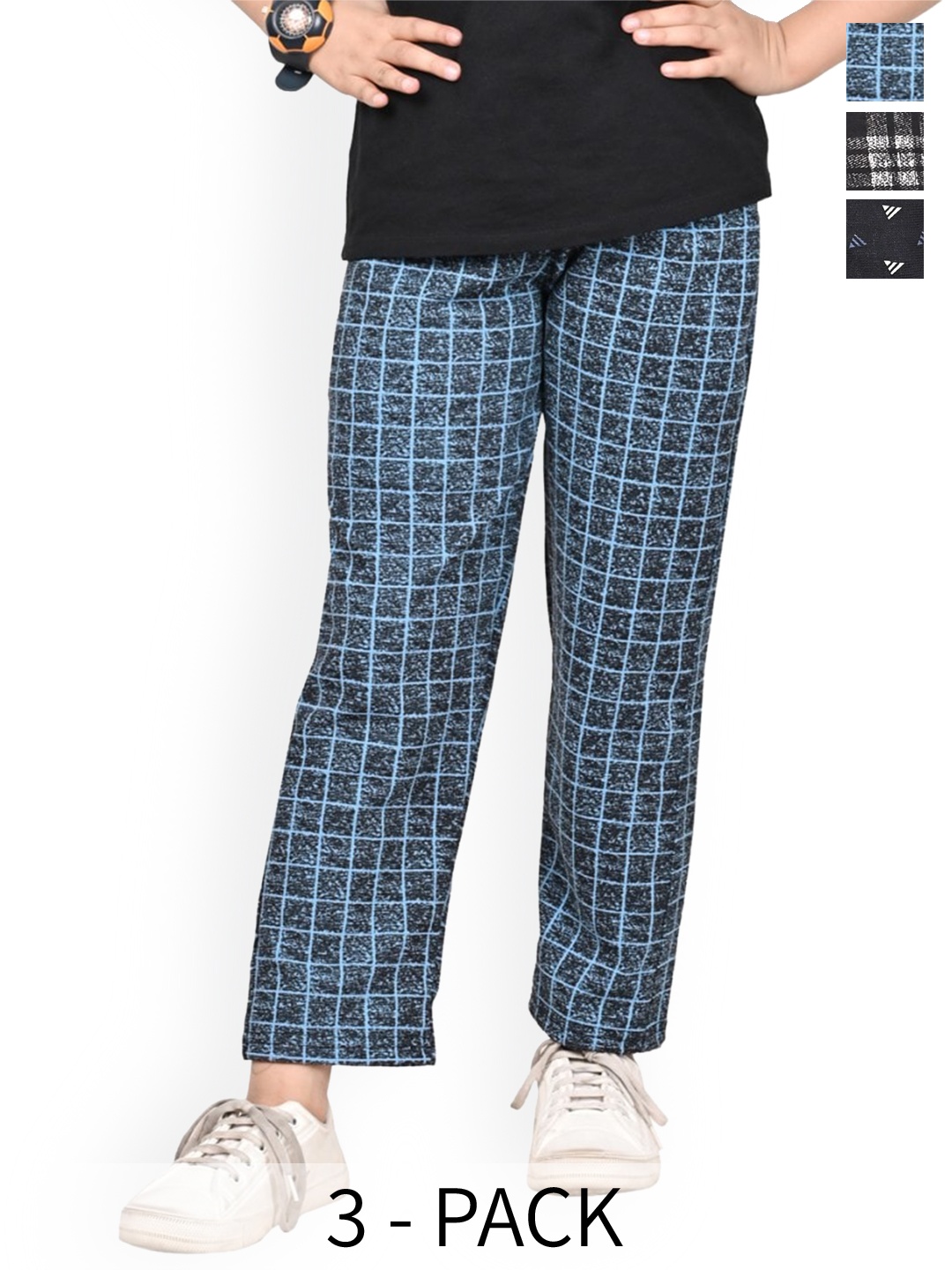 

BAESD Girls Pack of 3 Checked Dry-Fit Track Pants, Blue