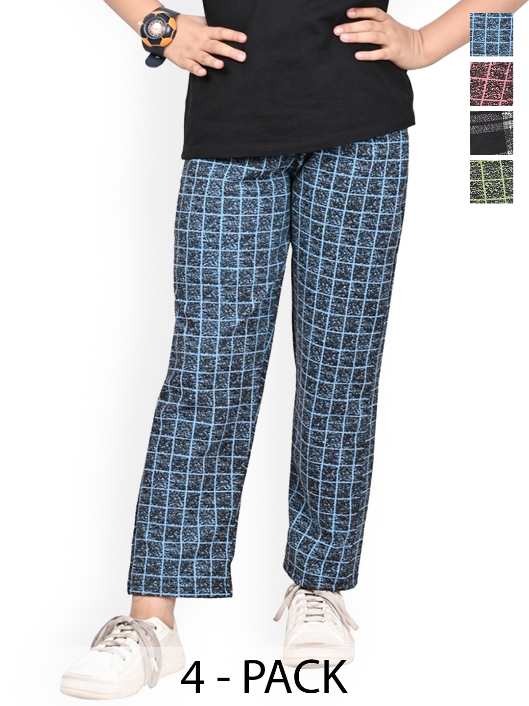 

BAESD Girls Pack of 4 Checked Mid-Rise Dry-Fit Track Pants, Pink