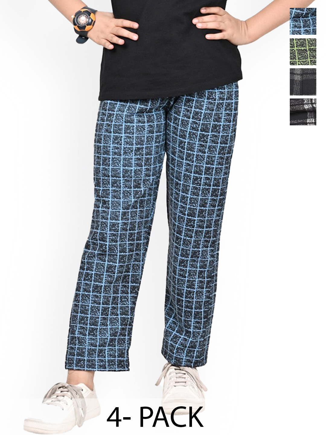 

BAESD Girls Pack of 4 Checked Mid-Rise Dry-Fit Track Pants, Blue