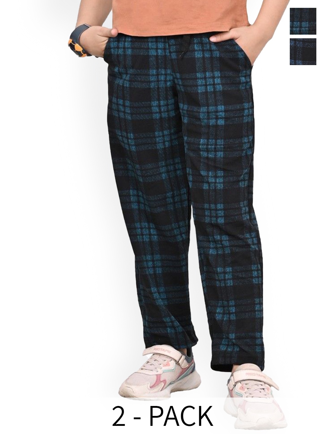 

BAESD Girls Checked Pack Of 2 Dry-Fit Track Pants, Black