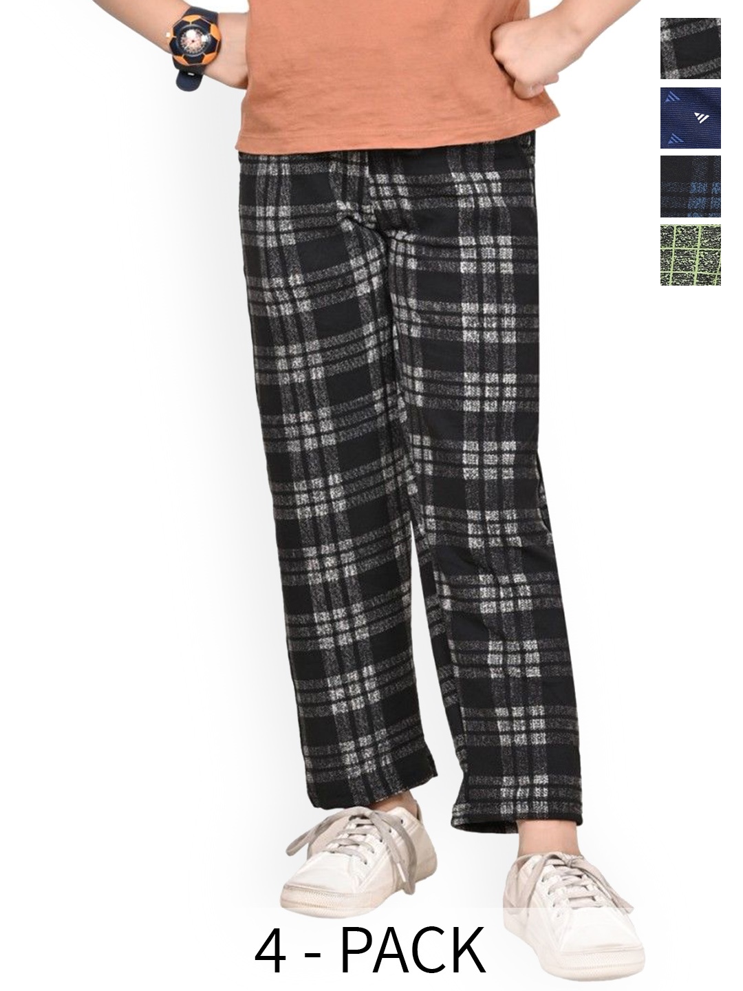 

BAESD Girls Pack of 4 Checked Mid-Rise Dry-Fit Track Pants, Black