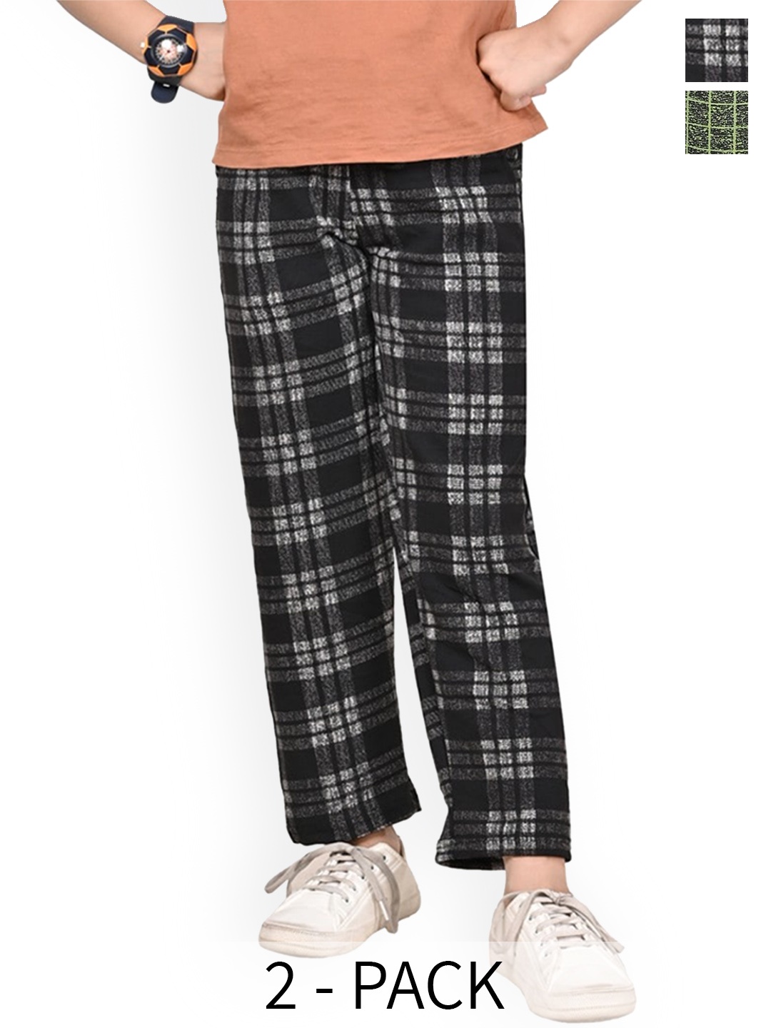 

BAESD Girls Checked Pack Of 2 Dry Fit Track Pants, Black