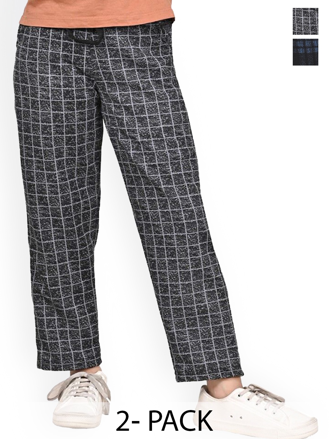 

BAESD Girls Checked Pack Of 2 Dry-Fit Track Pants, Black
