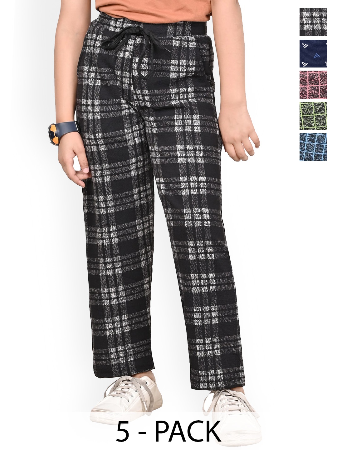 

BAESD Girls Pack of 5 Checked Mid-Rise Dry-Fit Regular Track Pants, Pink