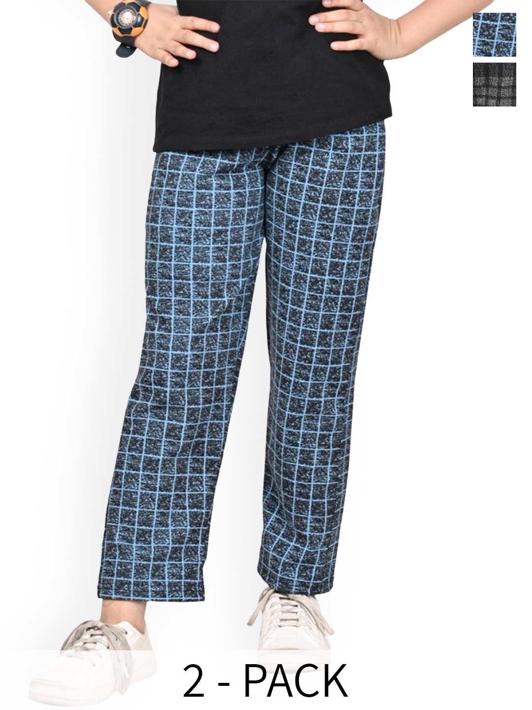

BAESD Girls Checked Pack Of 2 Dry-Fit Track Pants, Black