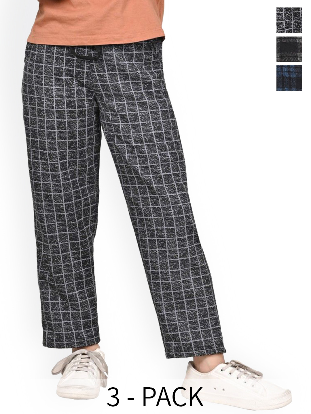 

BAESD Girls Pack of 3 Checked Mid-Rise Dry-Fit Track Pants, Blue