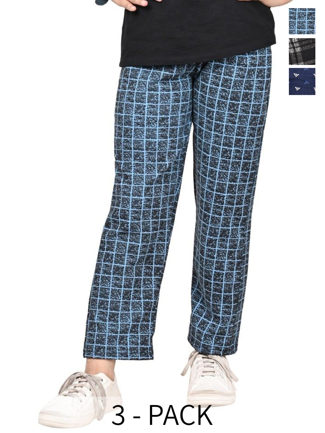 

BAESD Girls Pack of 3 Checked Mid-Rise Dry-Fit Regular Track Pants, Black