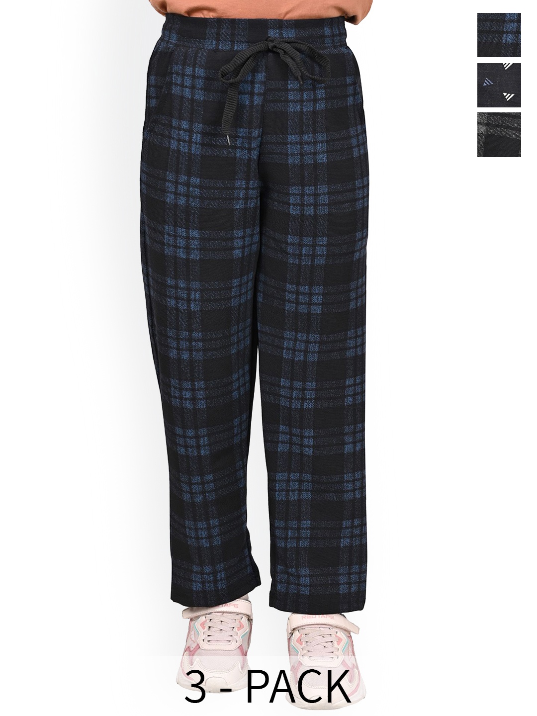 

BAESD Girls Checked Pack of 3 Dry-Fit Track Pants, Black