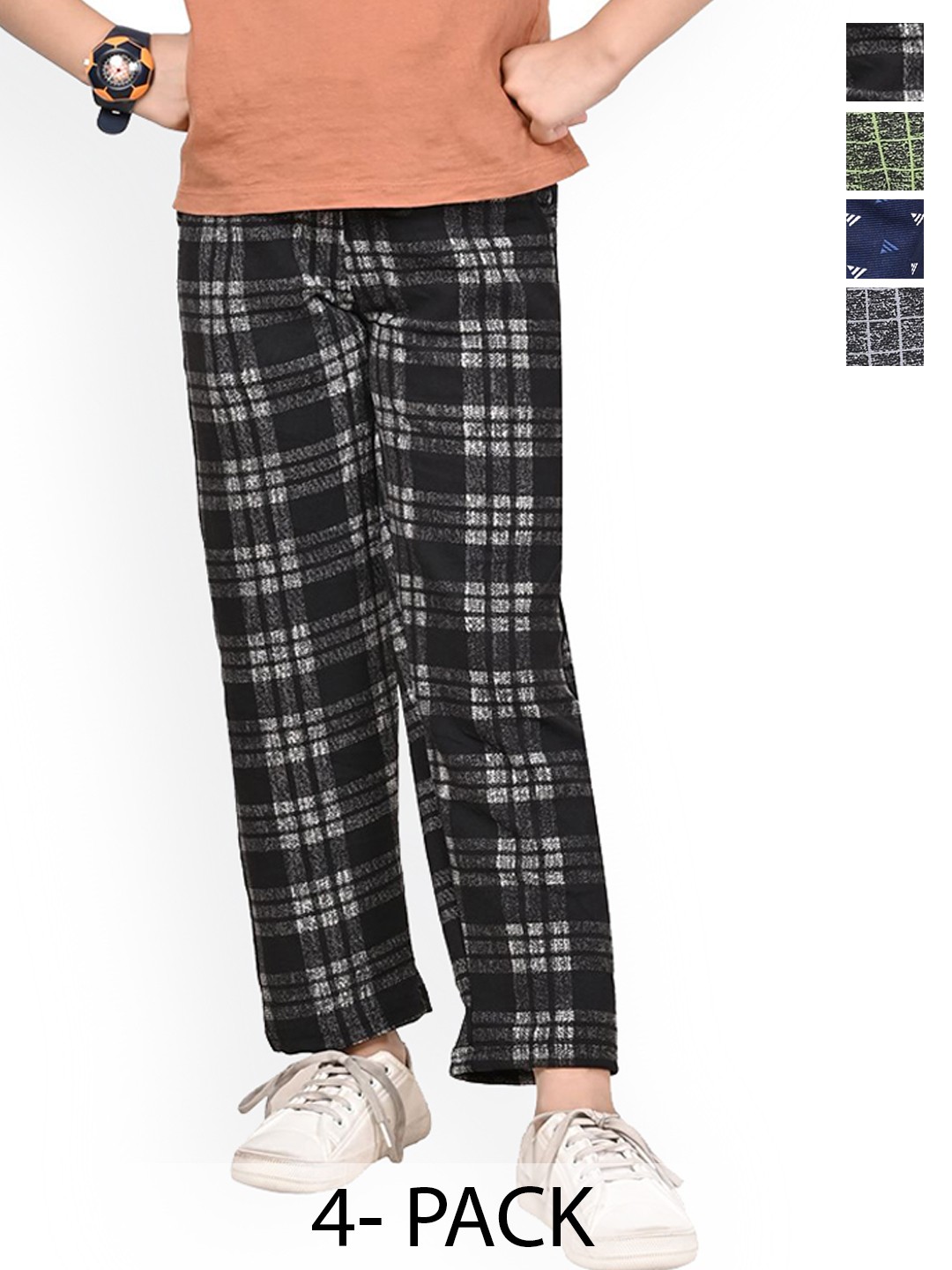 

BAESD Girls Checked Pack Of 4 Dry Fit Track Pants, Black