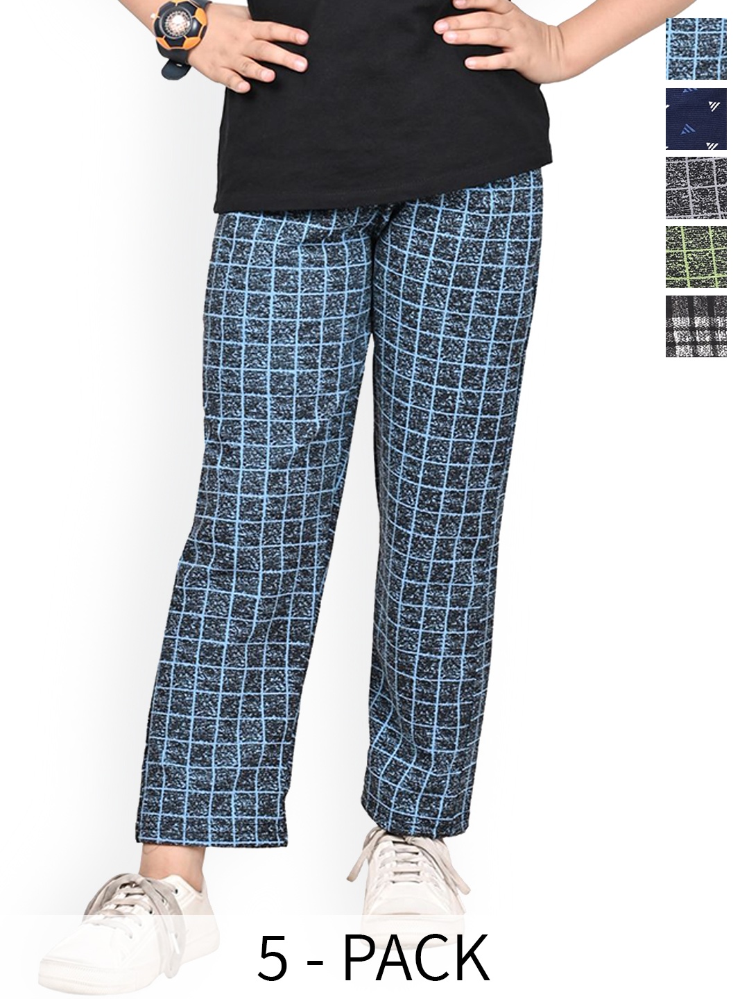 

BAESD Girls Checked Pack Of 5 Dry-Fit Track Pants, Black