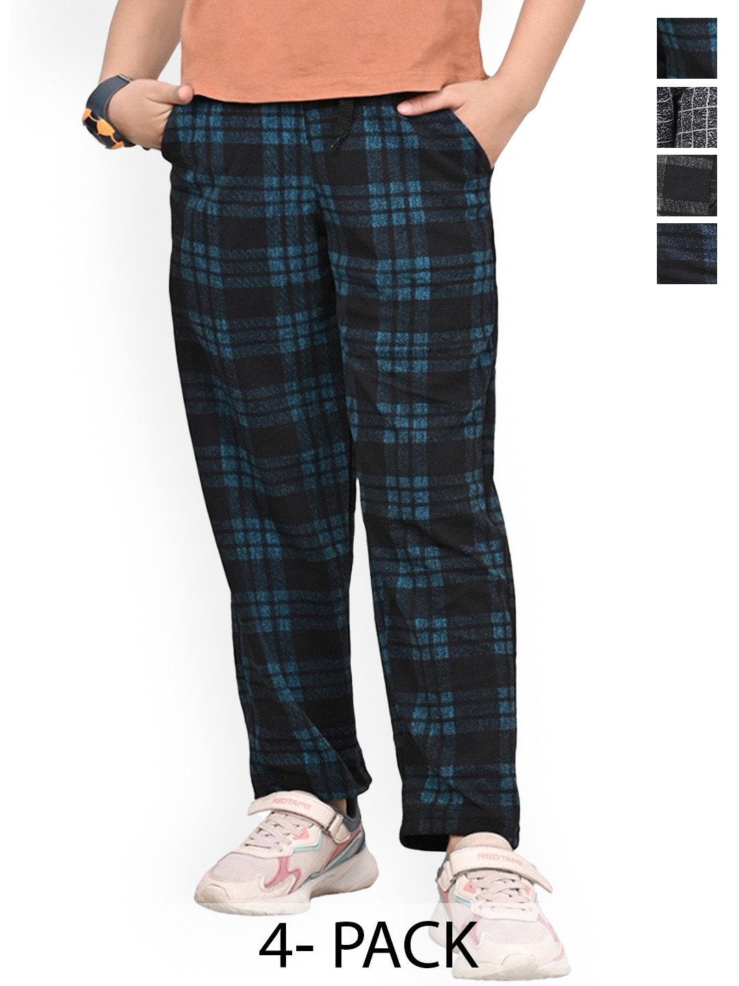 

BAESD Girls Checked Pack Of 4 Dry-Fit Track Pants, Black