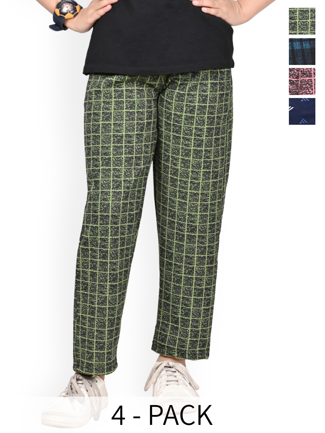 

BAESD Girls Checked Pack Of 4 Dry Fit Track Pants, Green