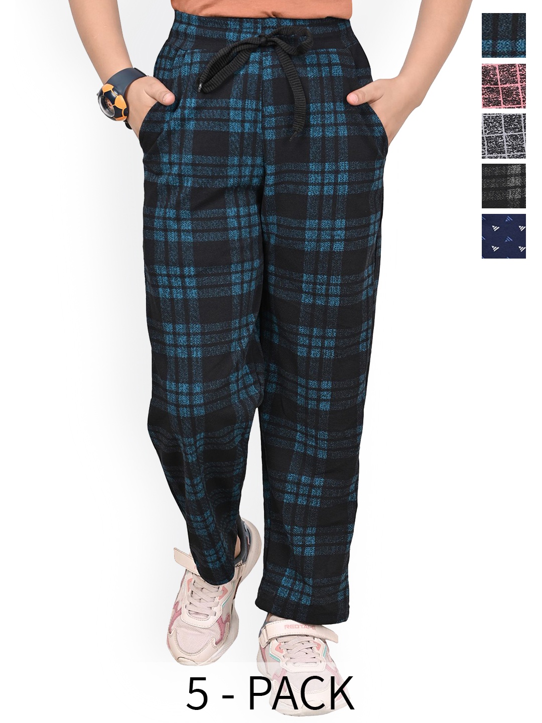 

BAESD Girls Checked Pack Of 5 Dry-Fit Track Pants, Blue