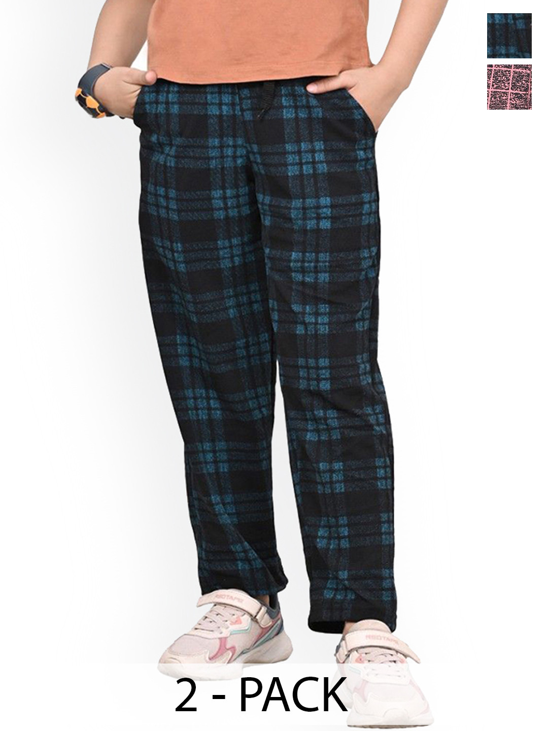

BAESD Girls Checked Pack Of 2 Dry Fit Track Pants, Black