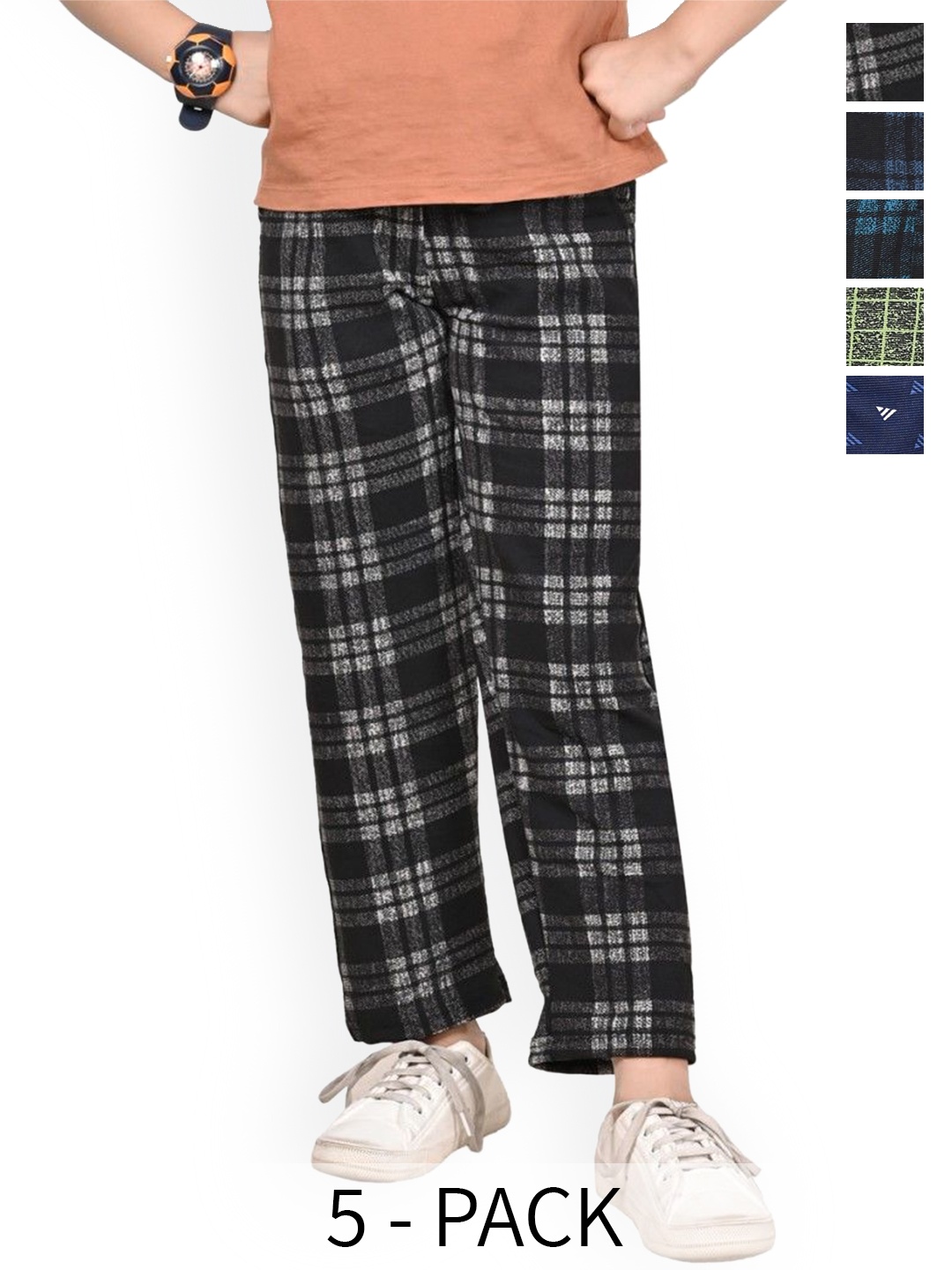 

BAESD Pack of 5 Girls Checked Mid-Rise Track Pants- Dry-Fit, Blue