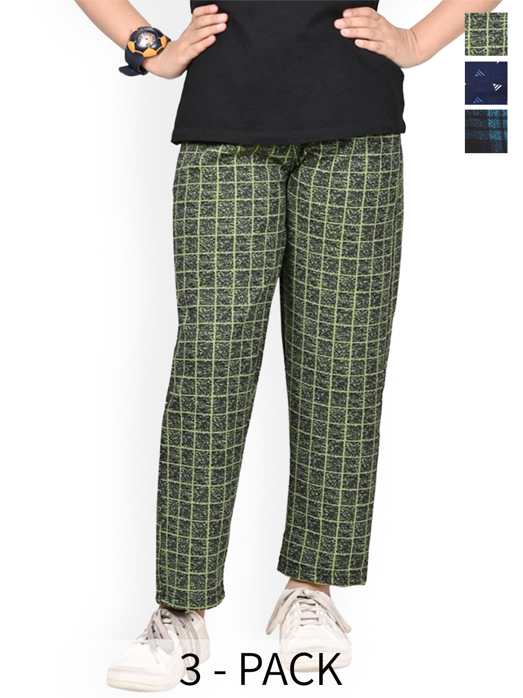 

BAESD Girls Pack of 3 Checked Dry-Fit Track Pants, Blue