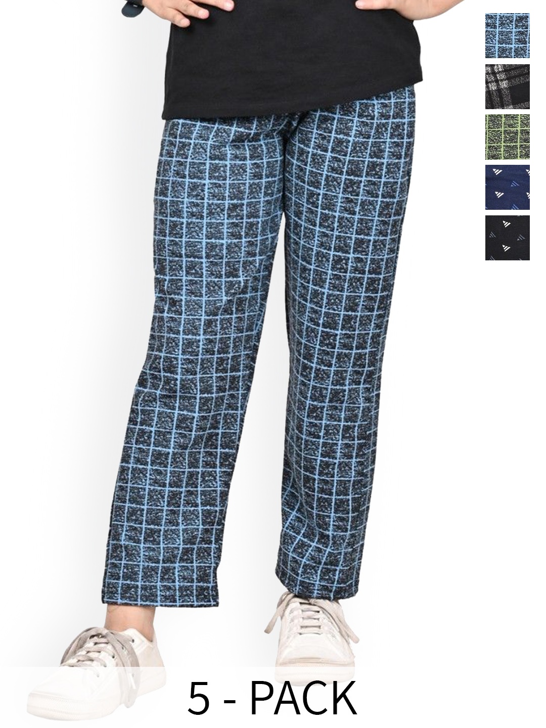 

BAESD Girls Checked Pack Of 5 Dry-Fit Track Pants, Blue