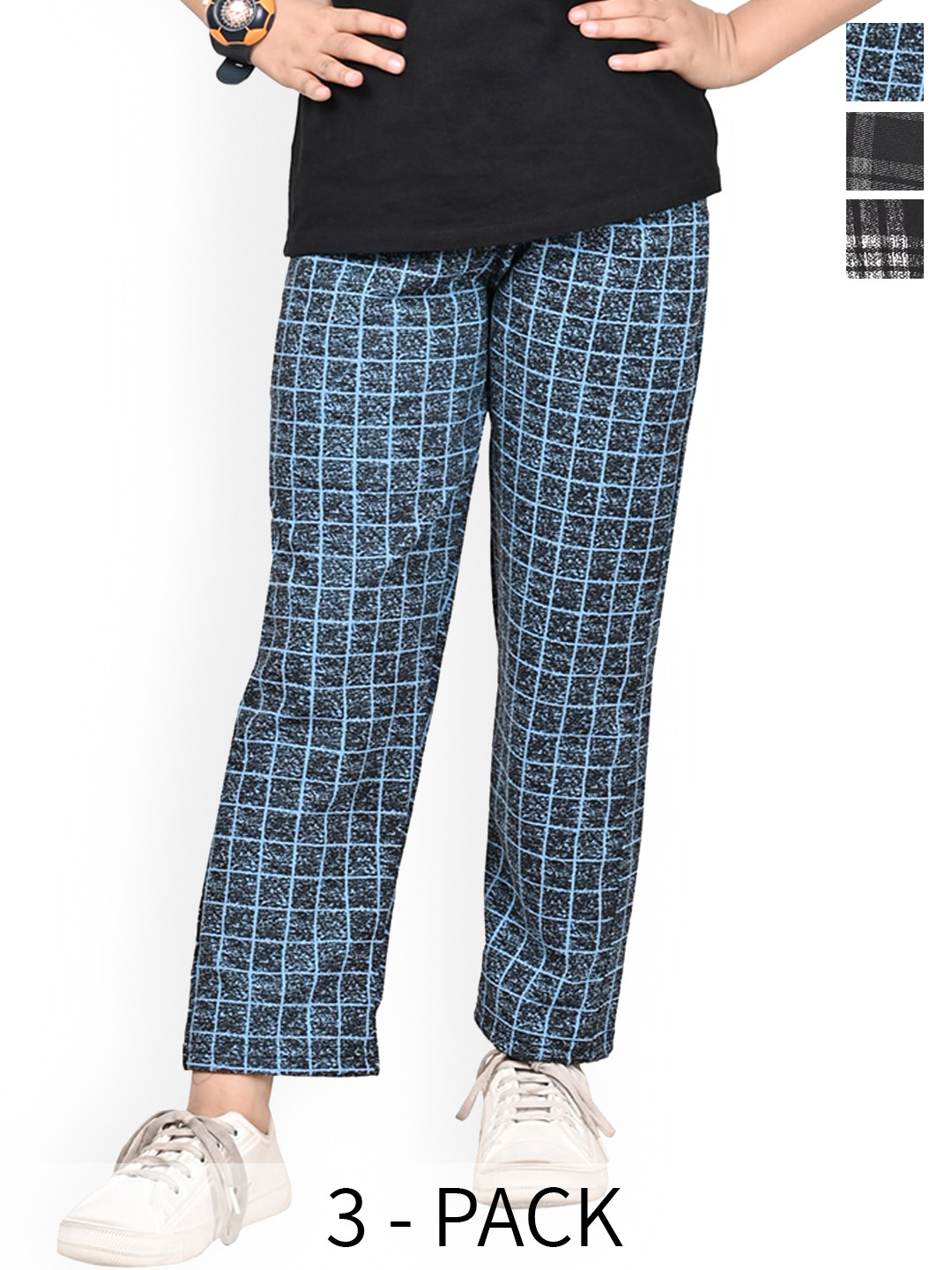 

BAESD Girls Checked Pack Of 3 Dry Fit Track Pants, Blue