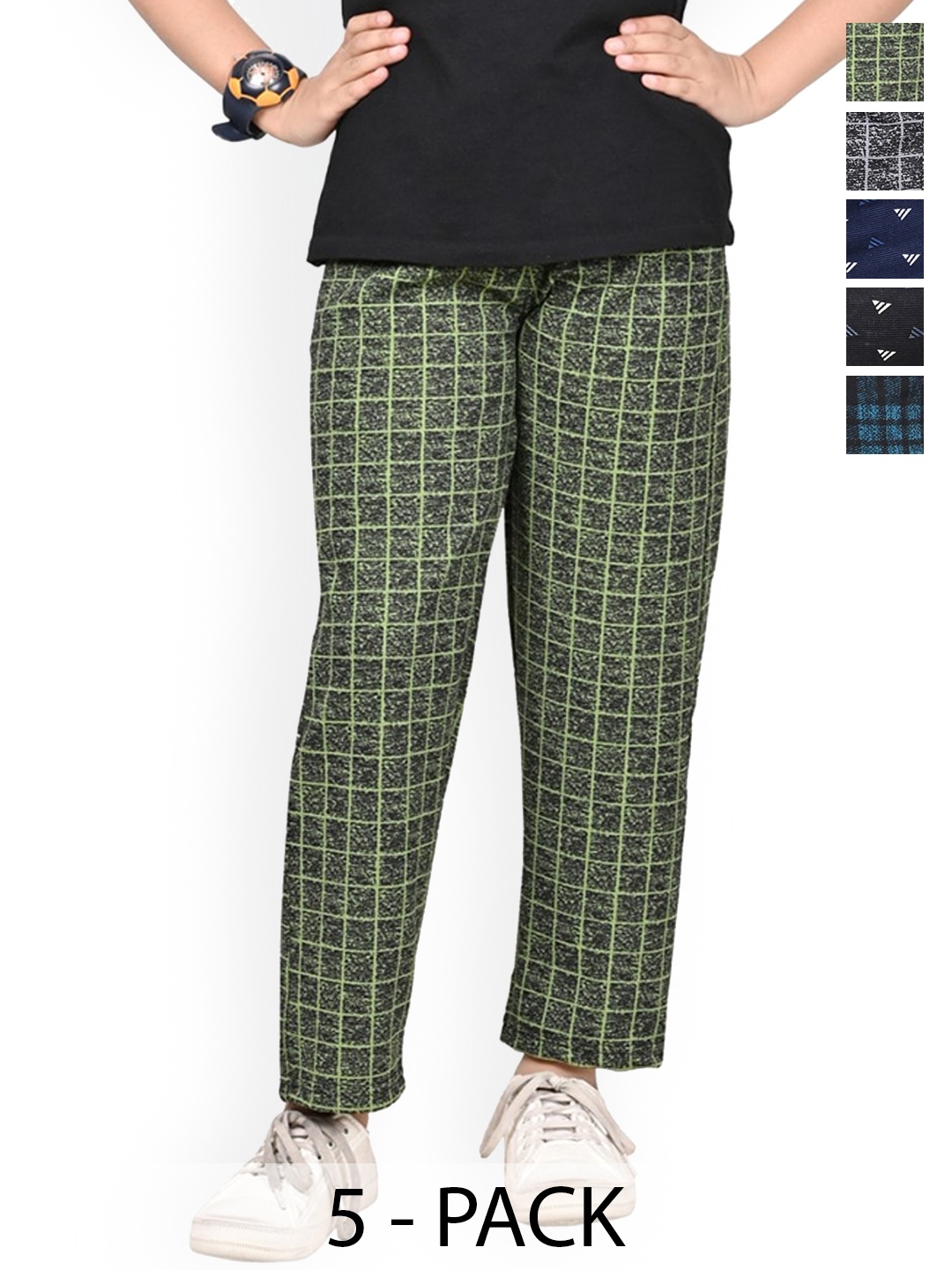 

BAESD Girls Pack of 5 Checked & Printed Dry-Fit Track Pants, Grey melange