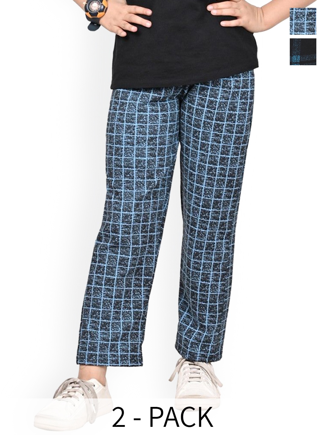 

BAESD Girls Pack of 2 Checked Mid-Rise Dry-Fit Track Pants, Blue