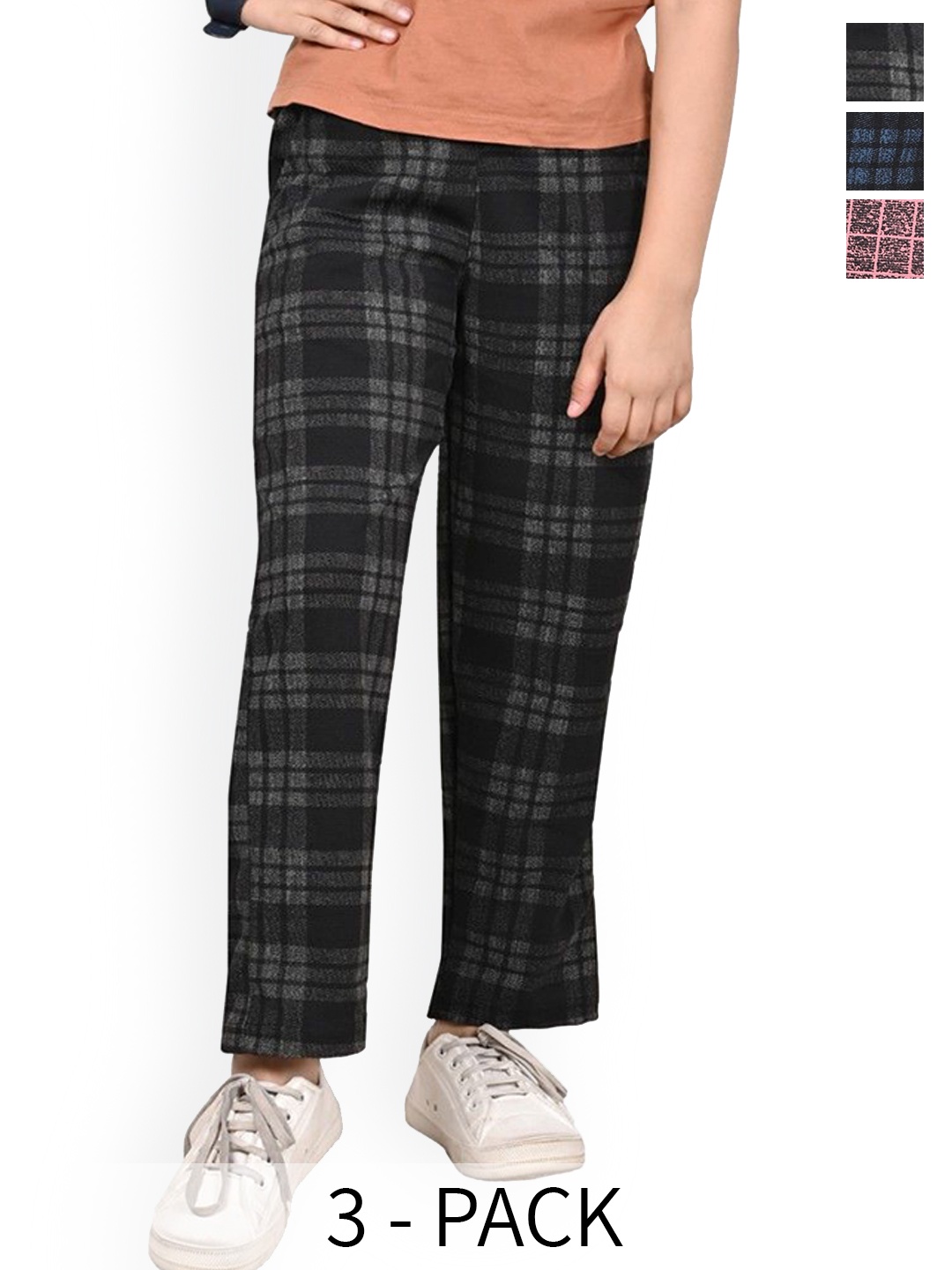 

BAESD Girls Checked Pack Of 3 Dry-Fit Track Pants, Black