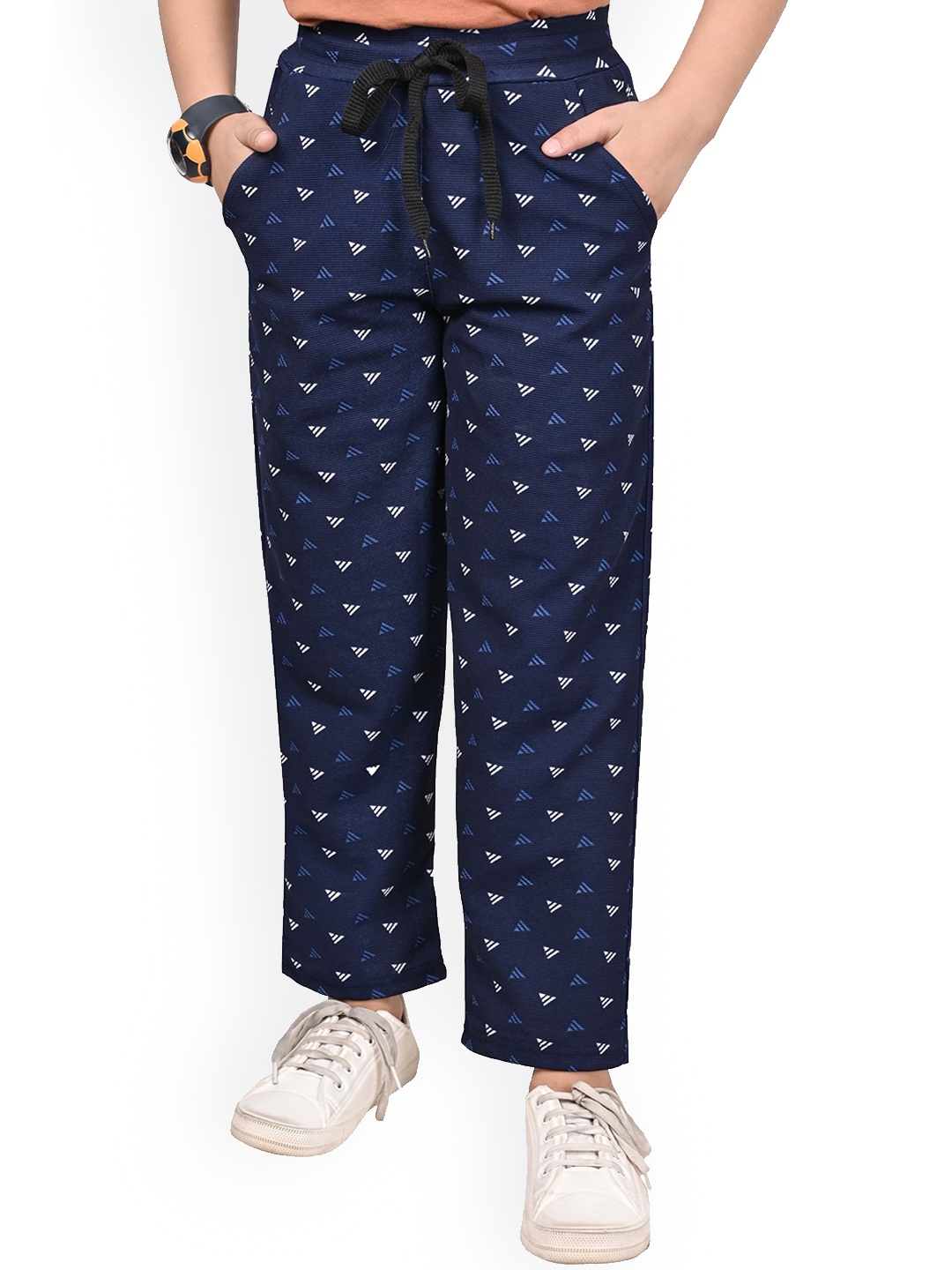 

BAESD Girls Geometric Printed Dry-Fit Regular Track Pants, Navy blue