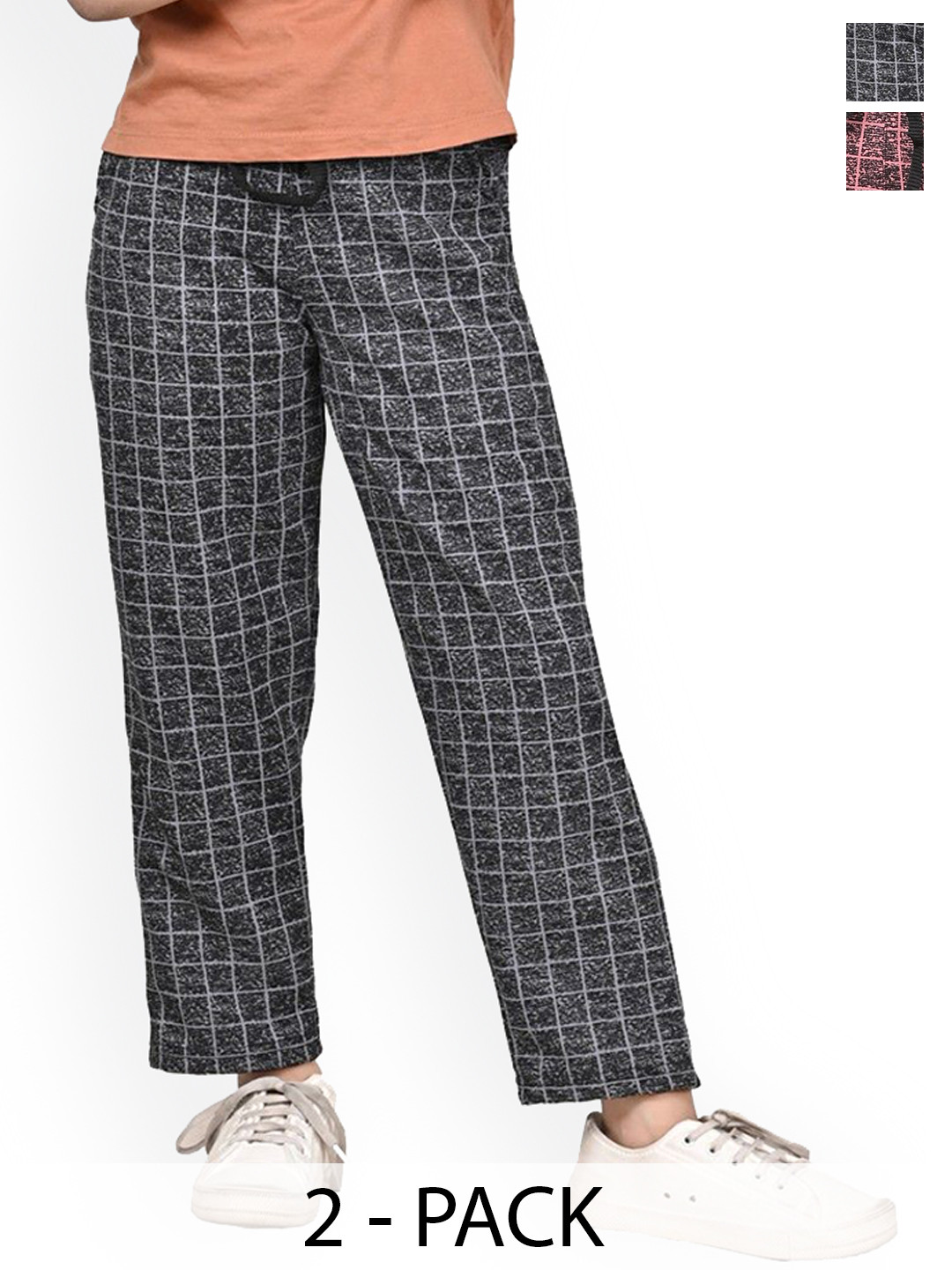 

BAESD Girls Checked Pack Of 2 Dry-Fit Track Pants, Grey