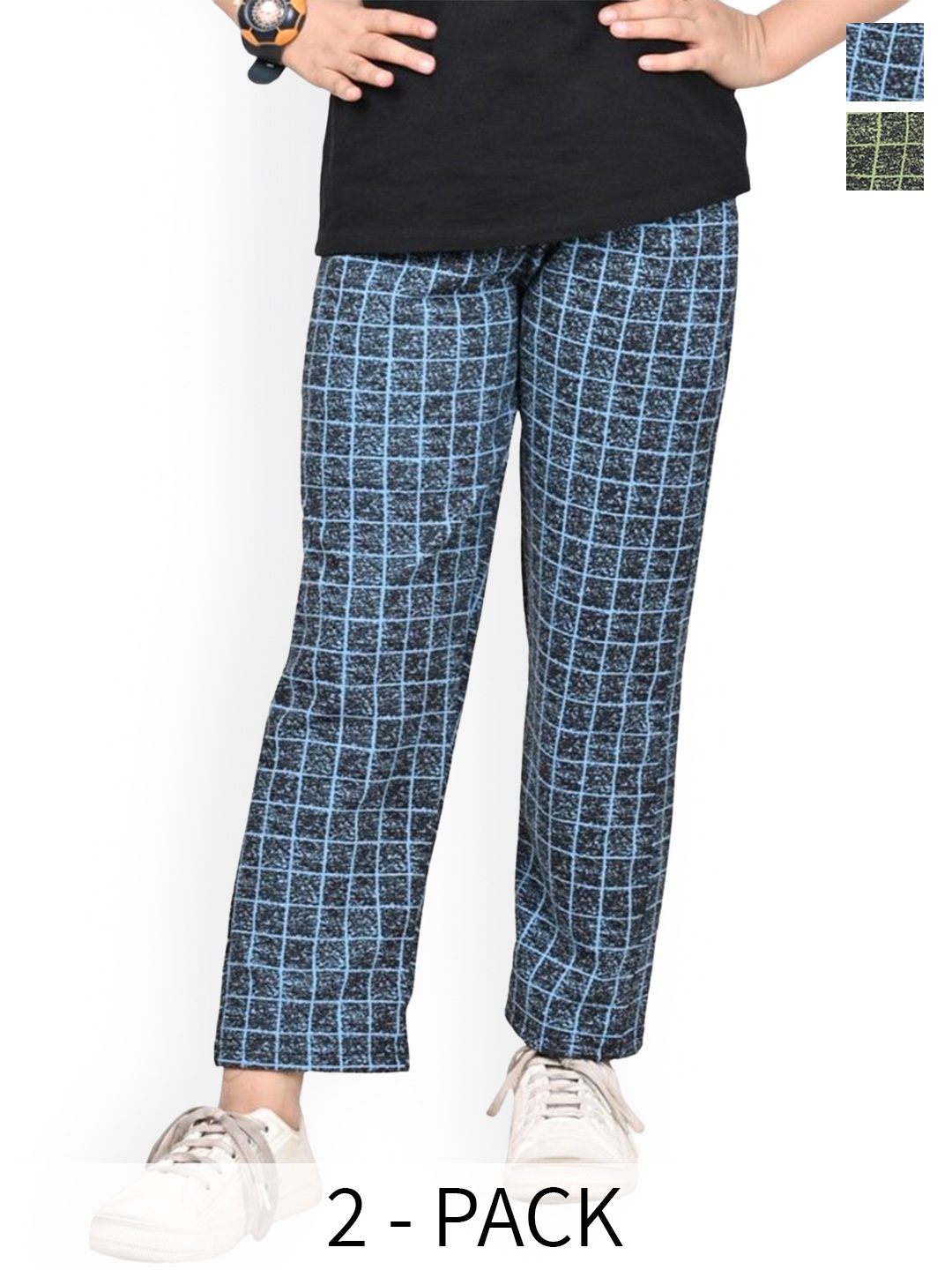 

BAESD Pack of 2 Girls Checked Mid-Rise Dry-Fit Track Pants, Blue