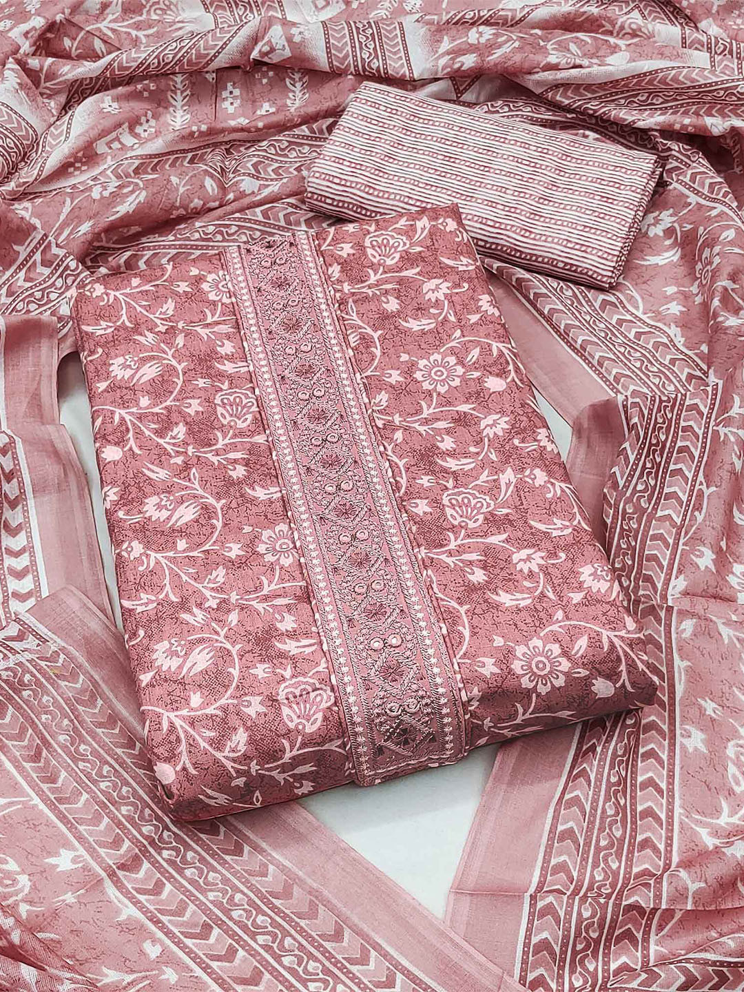 

Peachmode Printed Pure Cotton Unstitched Dress Material, Mauve