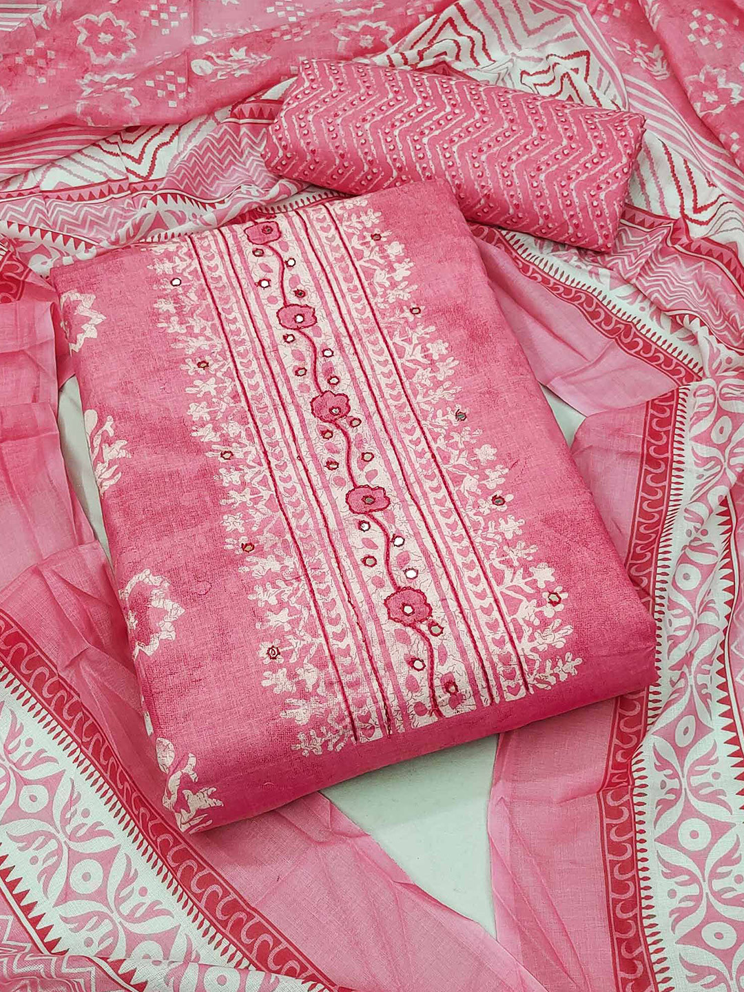 

Peachmode Printed Pure Cotton Unstitched Dress Material, Pink