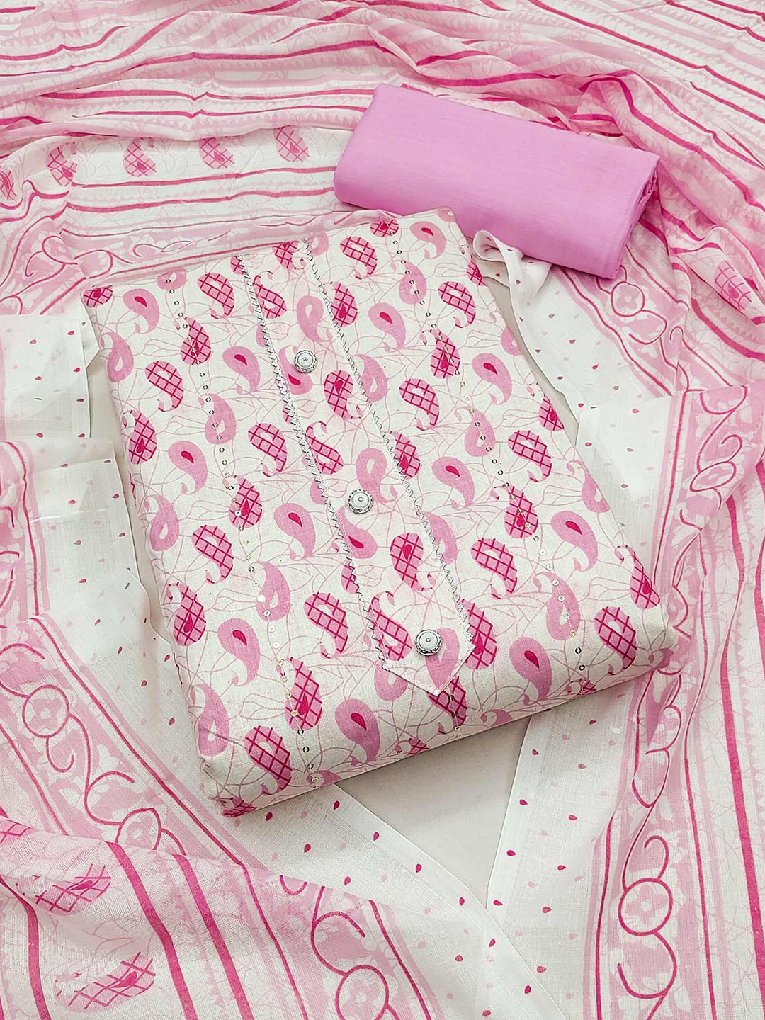 

Peachmode Printed Pure Cotton Unstitched Dress Material, Pink
