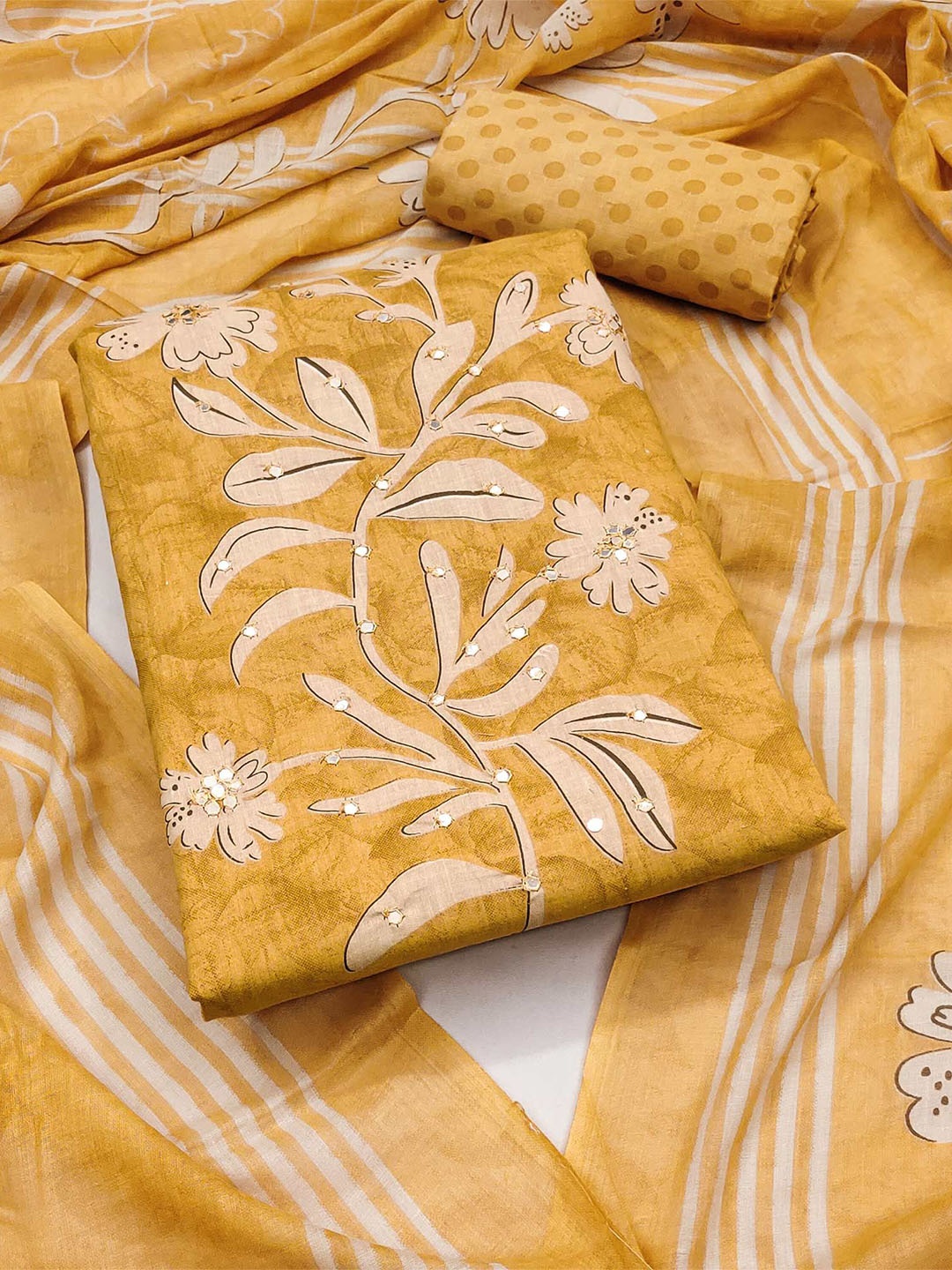 

Peachmode Printed Pure Cotton Unstitched Dress Material, Mustard
