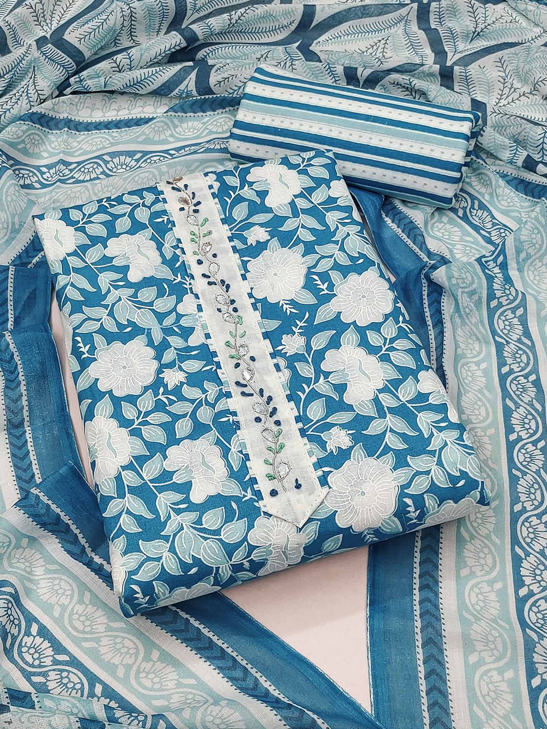 

Peachmode Printed Pure Cotton Unstitched Dress Material, Blue