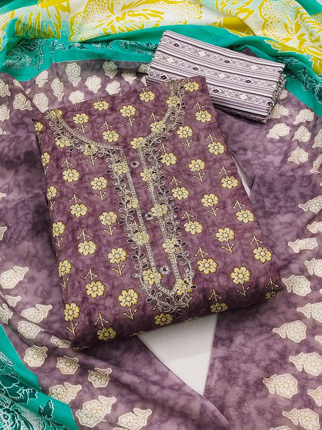 

Peachmode Printed Pure Cotton Unstitched Dress Material, Purple