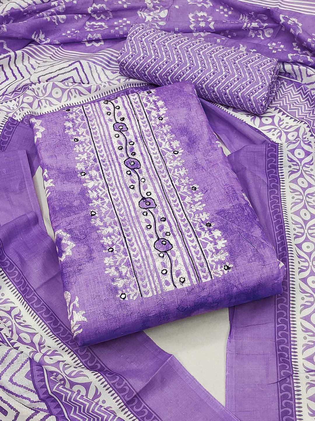 

Peachmode Printed Pure Cotton Unstitched Dress Material, Purple