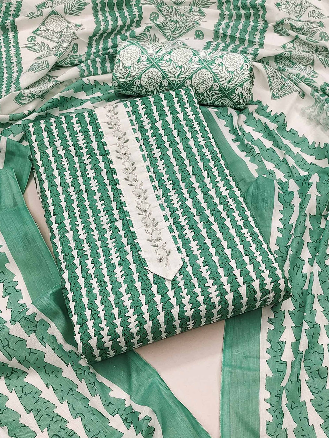 

Peachmode Printed Pure Cotton Unstitched Dress Material, Green