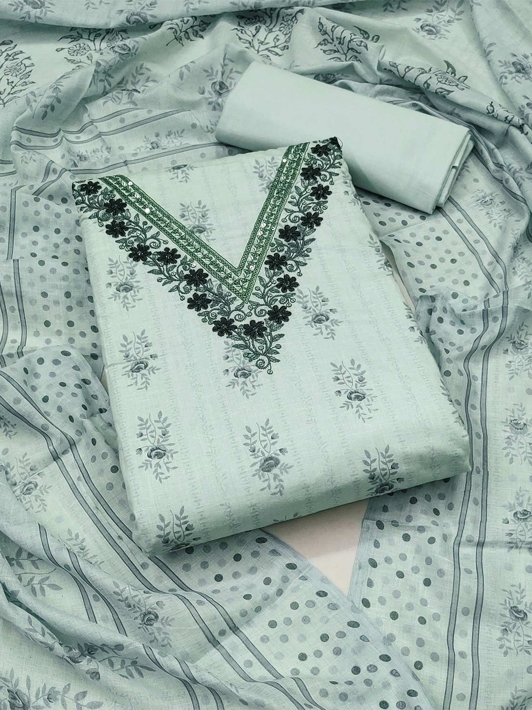 

Peachmode Printed Pure Cotton Unstitched Dress Material, Green
