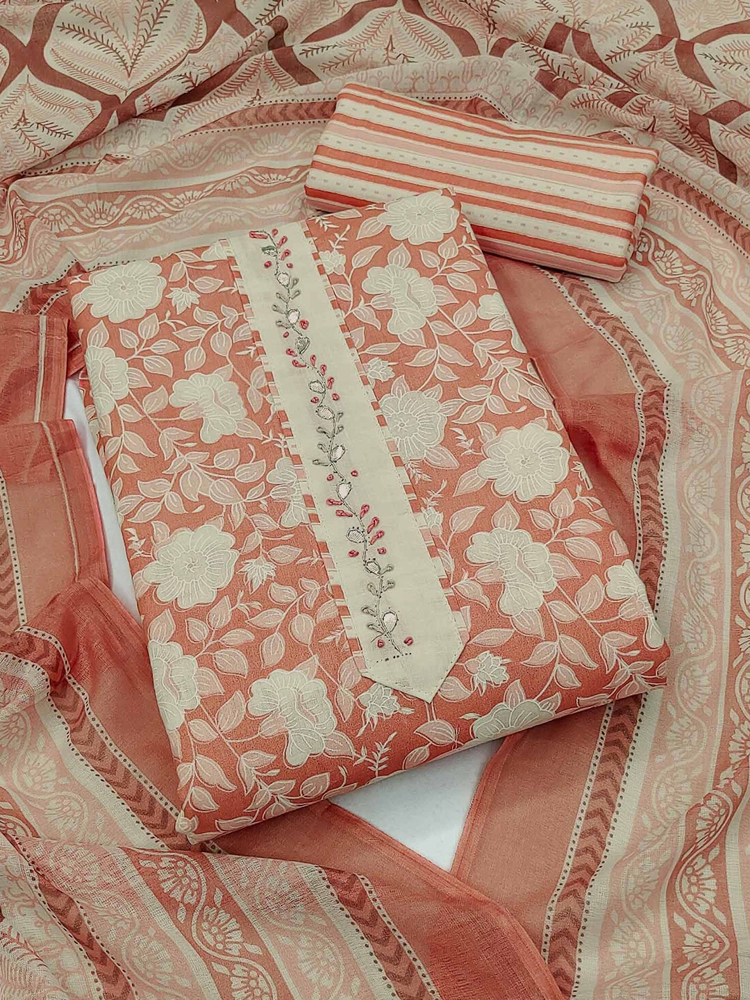 

Peachmode Printed Pure Cotton Unstitched Dress Material, Rust