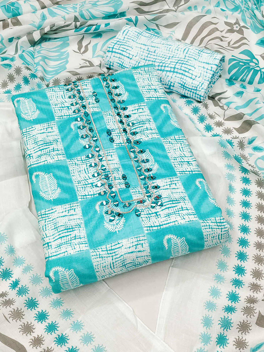 

Peachmode Printed Pure Cotton Unstitched Dress Material, Blue