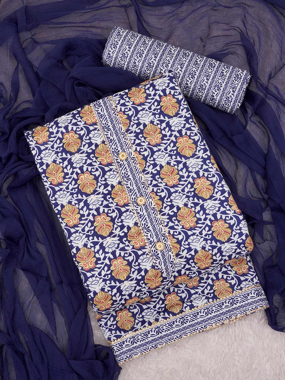 

Peachmode Printed Unstitched Dress Material, Blue