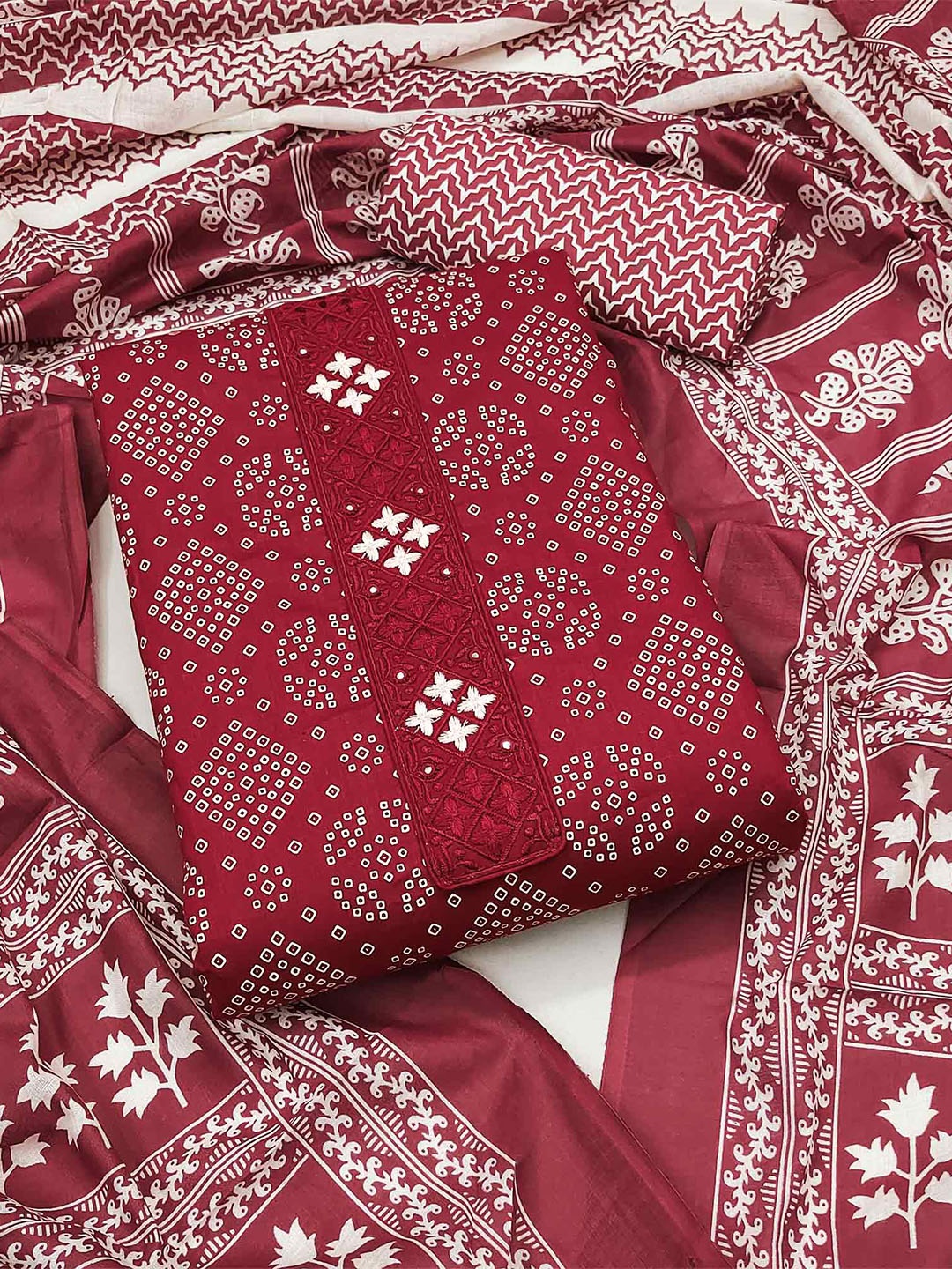 

Peachmode Printed Pure Cotton Unstitched Dress Material, Maroon